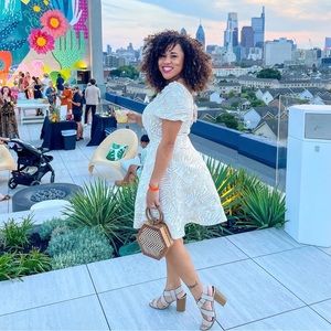 White & Tan Leaf Printed Dress